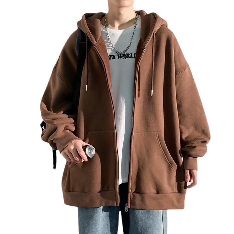 Cremallera cardigan suéter hombres de Hong Kong estilo moda marca suelta Abrigo con capucha moda ins otoño juventud color sólido top