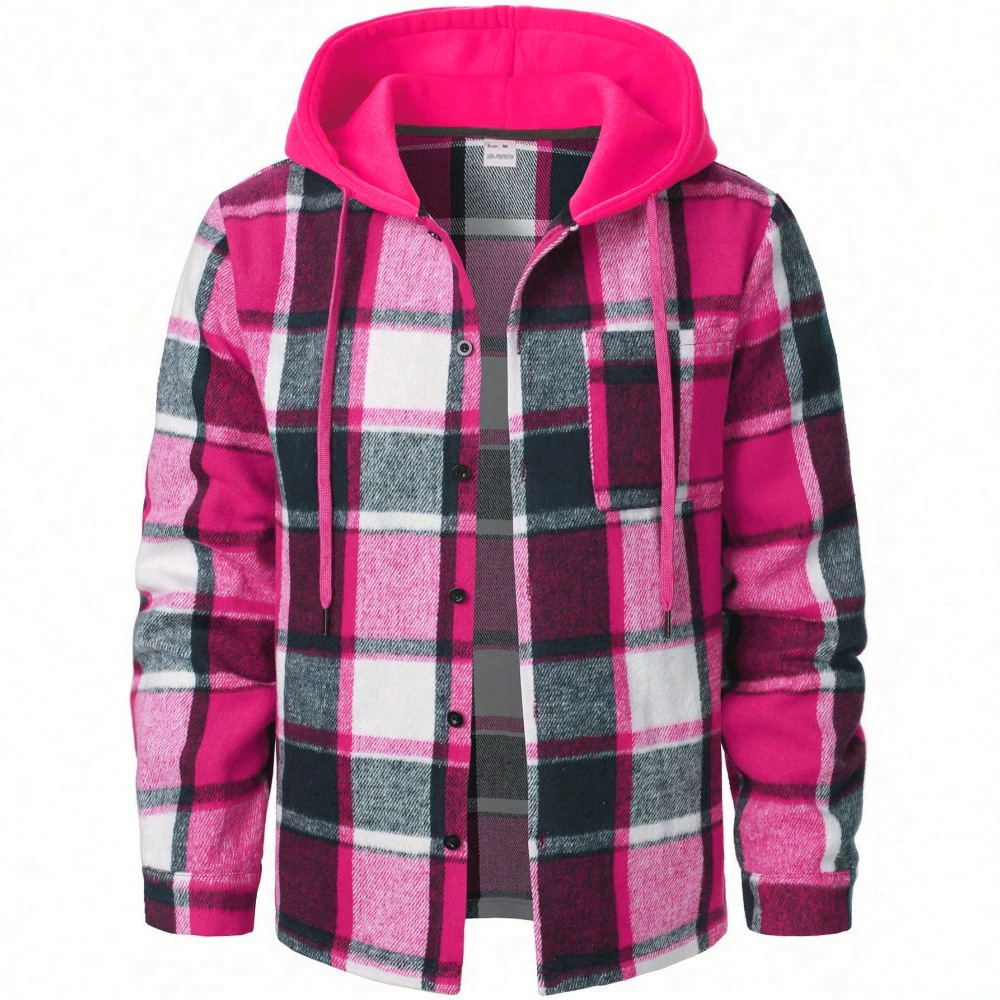 Tendencia transfronteriza Amazon primavera y otoño hombre cálido con capuchón camisa a cuadros de tamaño europeo abrigo americano relajado