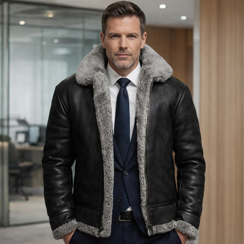 Imitation fur coat Nordic winter faux fur jacket men's mid-length zipper fur collar PU fur coat