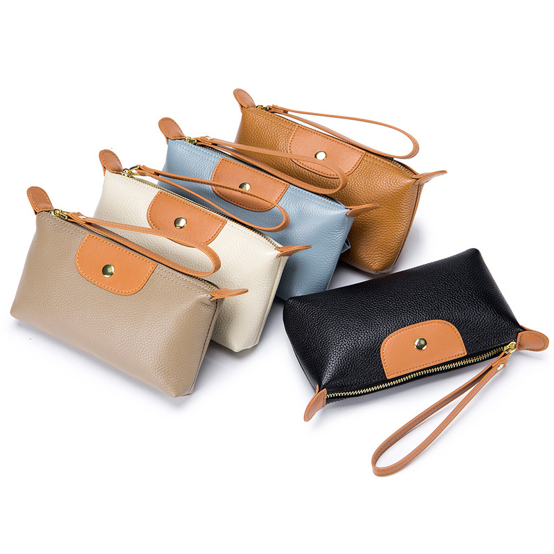 New Women's Wallet Genuine Leather Fashion Mother's Hand Bag Niche Color Contrast All-match Wrist Bag Large Capacity Wholesale