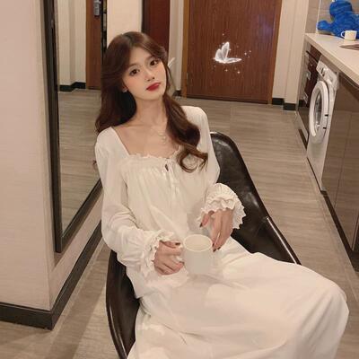 pajamas Nightdress Female models Spring and summer Autumn Wind court Long sleeve Lace Korean Edition Princess wind Exorcism Home Furnishings longuette
