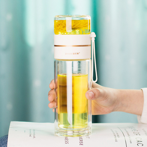 Tea water separation cup, portable high-looking cup, cute heat-resistant tea cup, ins style heat-resistant double-layer glass cup