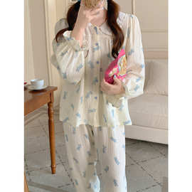 2025 新款睡衣女韩版宽松卡通兔子长袖休闲家居服套装
