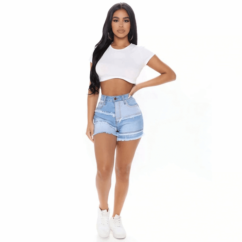 2023 primavera Europa y América calle moda inconformista barba de piel lavada las mujeres vaqueros blancos color claro Denim corto