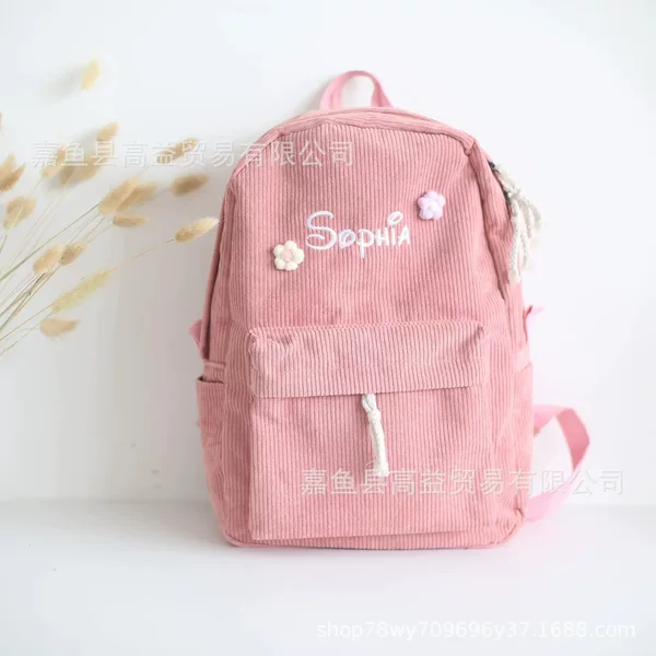 Etsy Personalized Embroidered School Bag Student Harajuku Versatile Corduroy High School Backpack Backpack Preppy Style