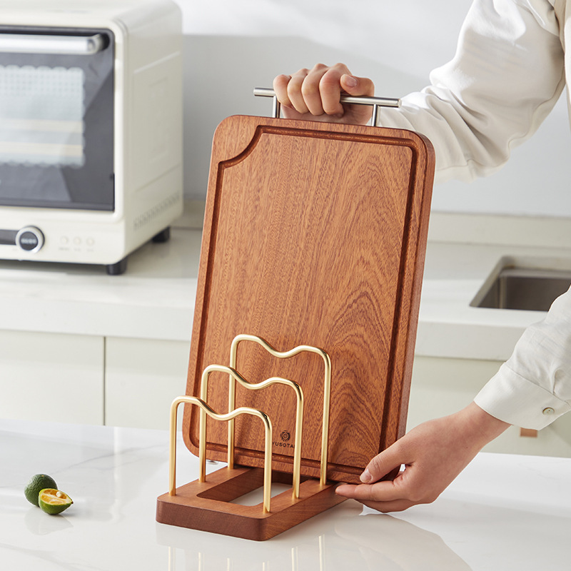 Japanese Simple Solid Wood Kitchen Rack Storage Rack Wall-mounted Desktop Dual-purpose Pot Lid Rack Chopping Board Rack Drain Rack