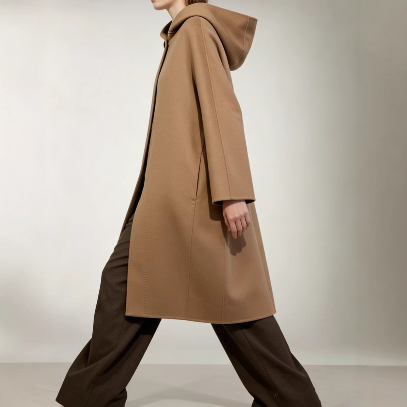 2026 New Women's Coat Autumn and Winter Thick Cashmere Double-Sided Woolen Coat Long Knee-Length Hooded Coat