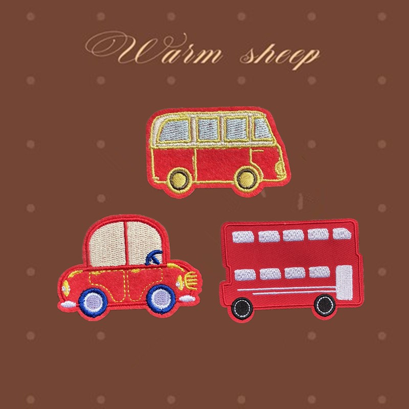 自粘款卡通刺绣小汽车布贴衣服包包装饰贴花修补贴补丁贴diy