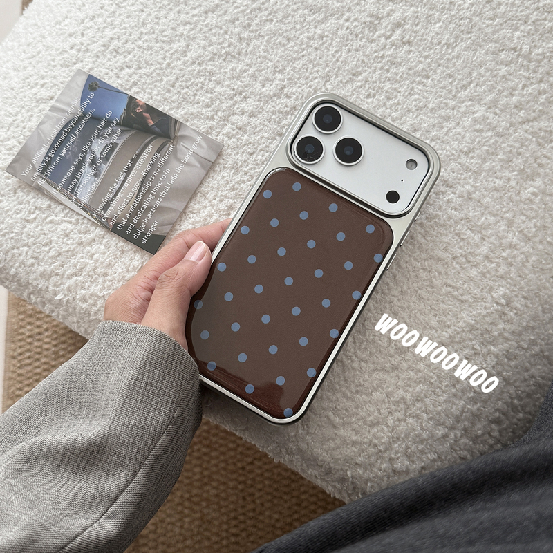 Woowoowoo Niche Ins Retro Brown Blue Polka Dot Mobile Phone Case Suitable for Iphone16Promax Apple 17