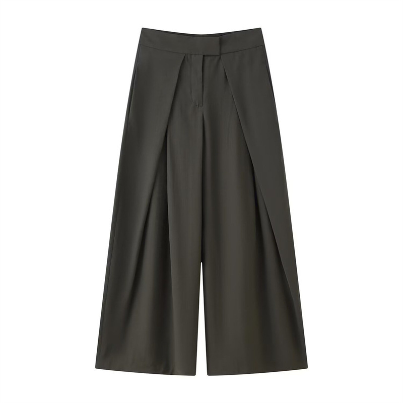 Foreign Trade Wholesale European and American Style Autumn Women's New Fashion Versatile Pleated High-Waisted Casual Trousers