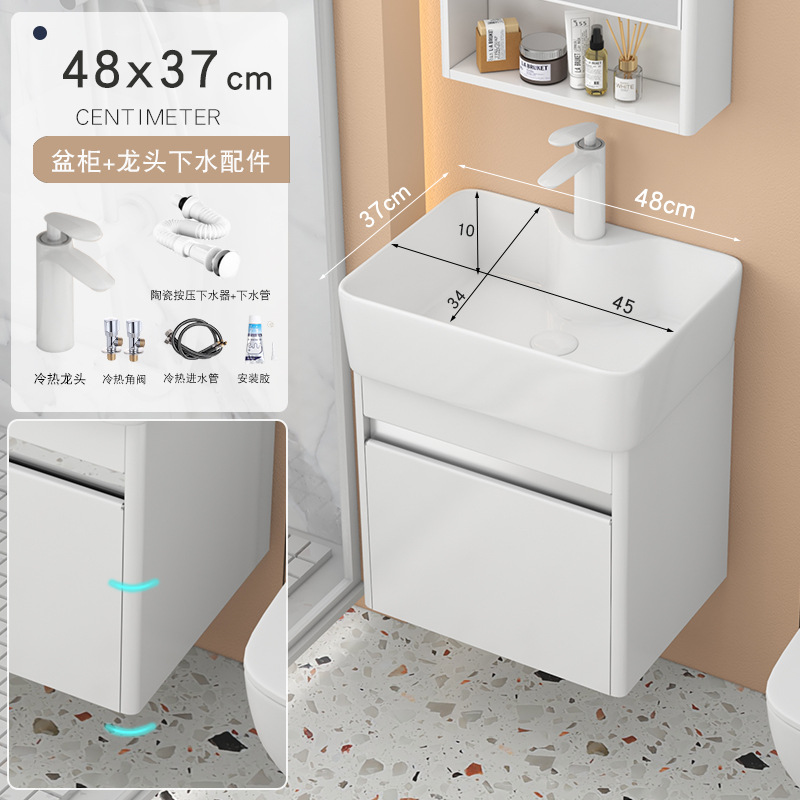 armario de baño de arco de acero inoxidable pequeño tipo cerámico lavabo integrado pequeño tamaño lavabo armario combinado lavabo