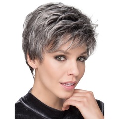 Direct Manufacturer Sale Short Curly Wig Elderly Gray and White Wig Side Parting Heat Fiber Wig One Piece