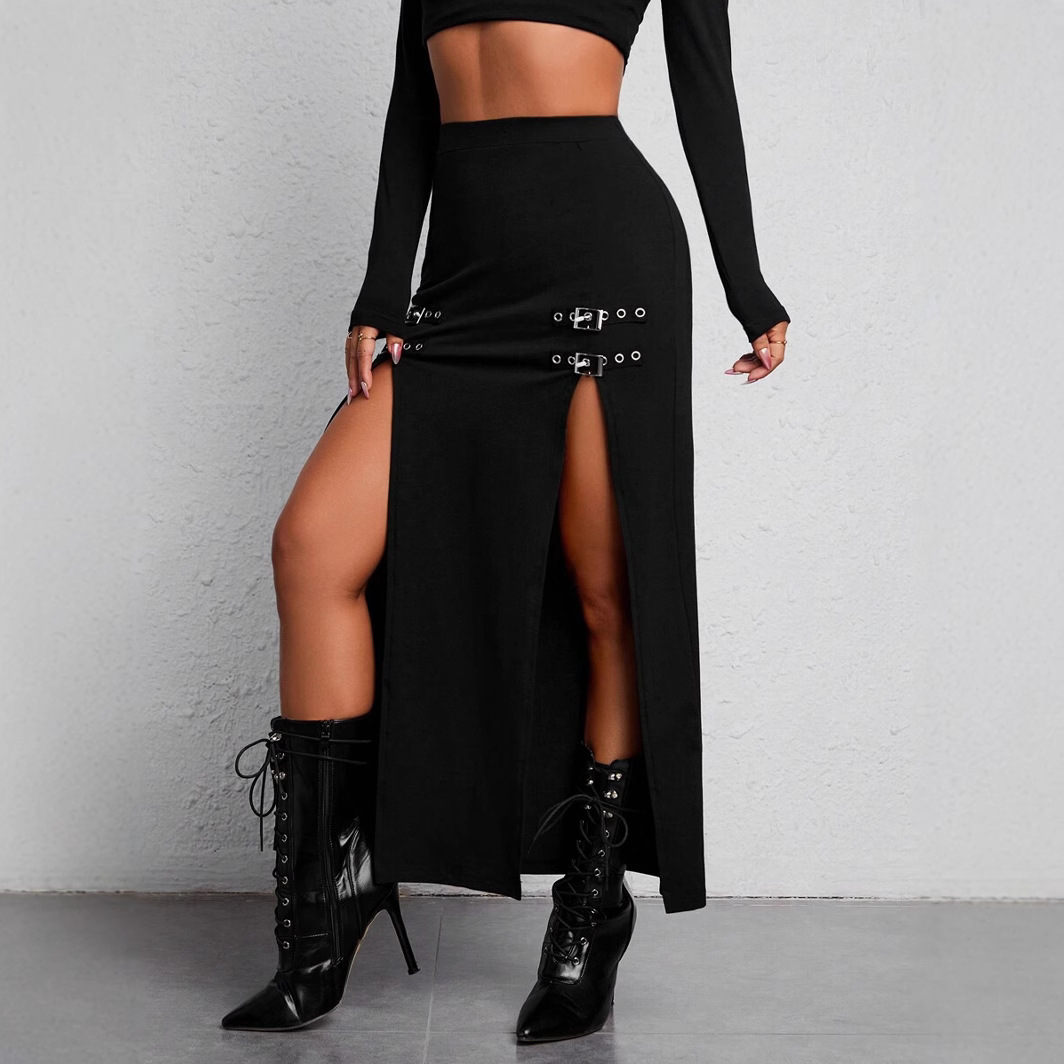 2025 Spring New Amazon Cross-Border European and American Fashion Street Sexy Slim Fit Bodycon High Slit Skirt