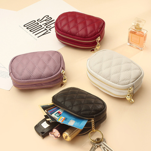 Head layer cowhide ling coin purse mini coin purse double zipper leather women wholesale zero purse