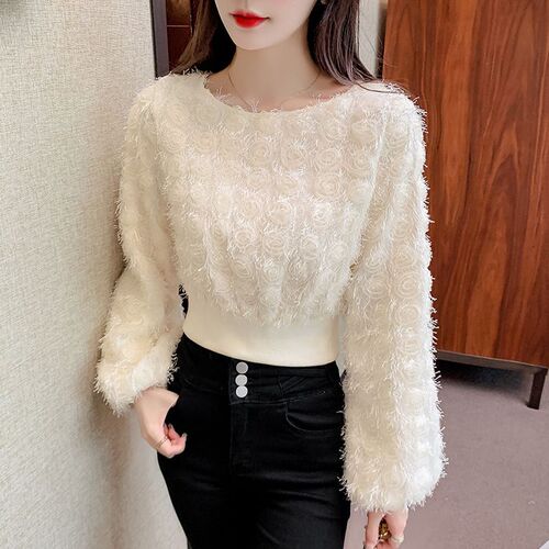 Spring new style, age-reducing fashion, ultra-immortal waist waist lantern, long-sleeved hoodie, women's small short top