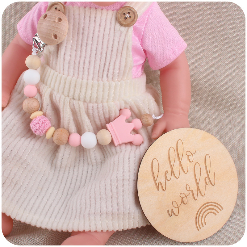 Nuevo bebé suministros Beech chupete clip DIY corona de dibujos animados mordedura de silicona molares chupete cadena anti-caída