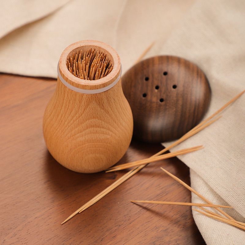 Caja de palillos de dientes caseros de madera sólida creativa de alta calidad, caja de palillos de dientes de hongo de nuez negra, estilo japonés de alto valor