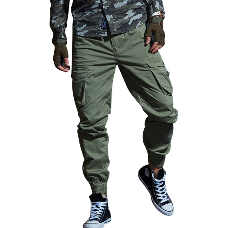 Venta al por mayor de los hombres pantalones casuales slim camuflaje jogging tobillo-atado pantalones multi-bolsillo overoles marca de moda pantalones deportivos hombres