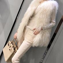 PP秋冬新款仿滩羊毛皮草马甲女中长款显瘦羊羔毛背心毛毛外套