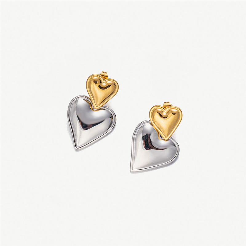Taina Omeiins amor de moda alta sensación de textura bicolor pendientes de acero inoxidable 18k oro titanio pendientes de acero para mujeres