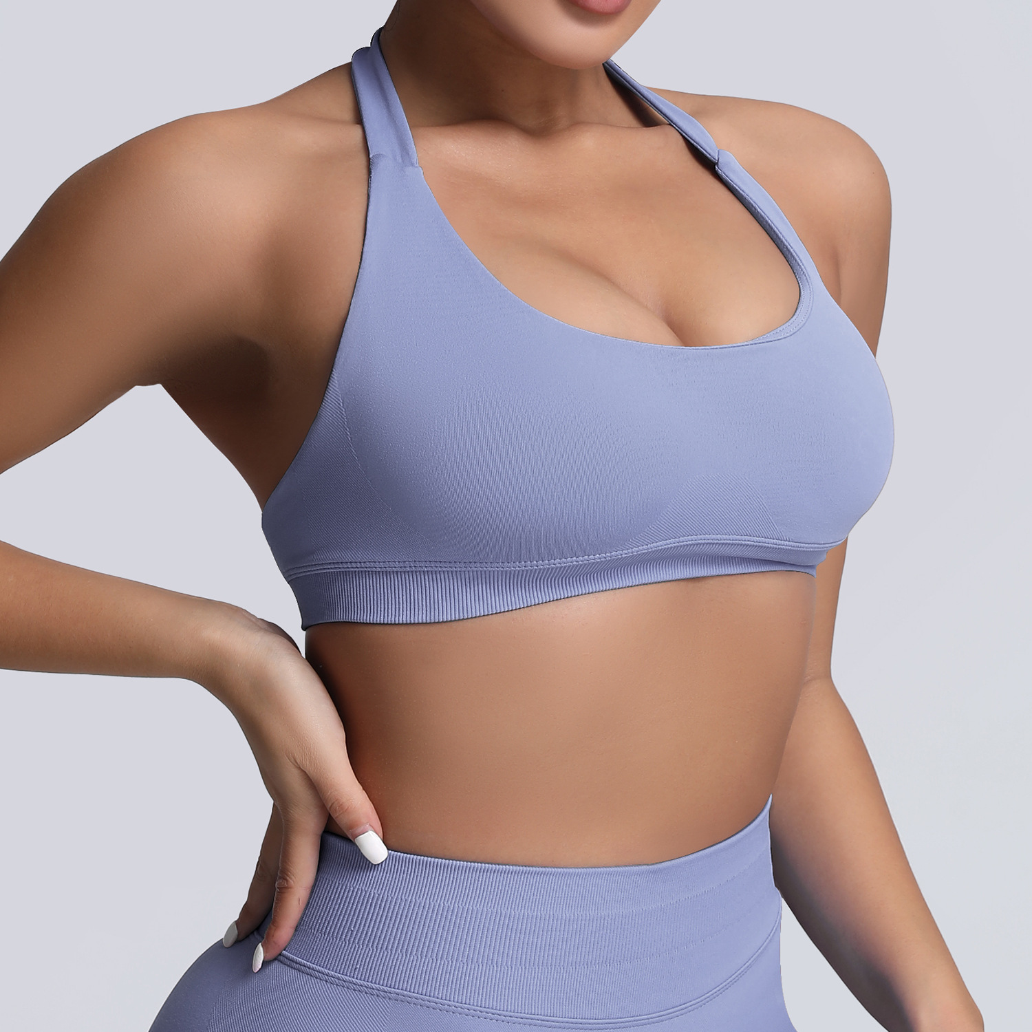 Europa y los Estados Unidos cuello colgante belleza de espalda ropa interior deportiva alta elástica matte nylon de espalda abierta gran chaqueta de yoga sujetador mujer