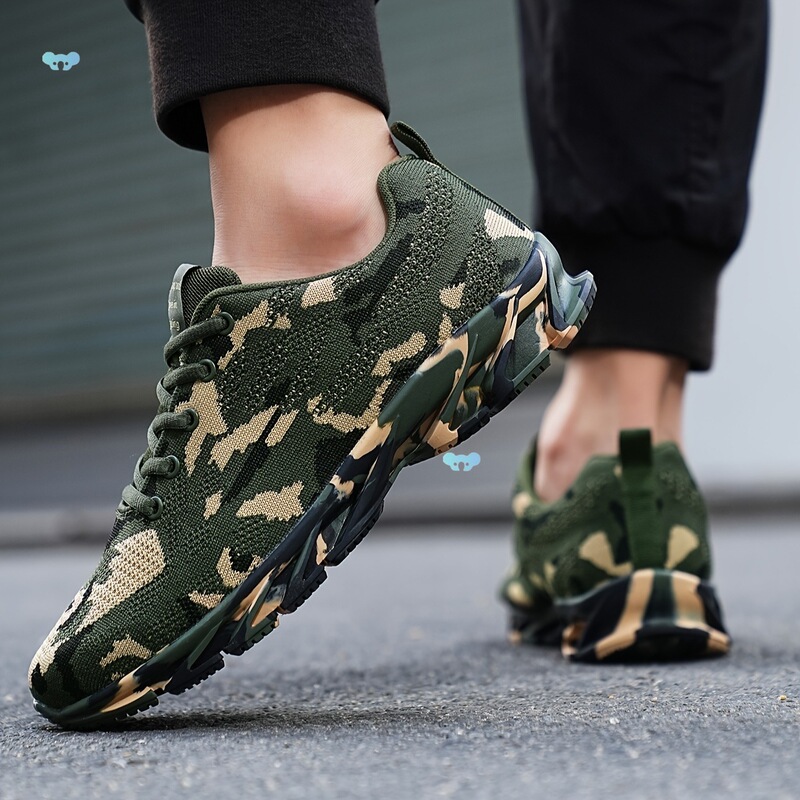Men's Camouflage Running Sneakers - Breathable Knit Upper