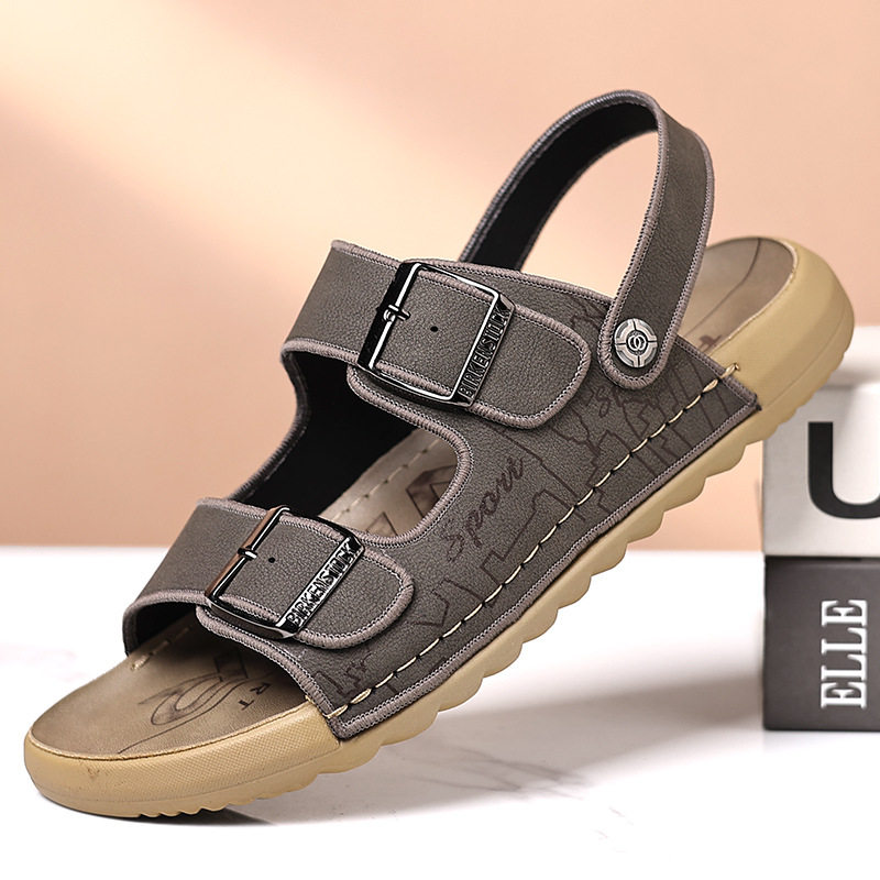 Dép sandal nam quai ngang hở mũi đế mềm, kiểu lười hai cách mang, thoáng khí chống trượt — 6666 màu kaki, 6666 màu vàng, 6666 màu xám