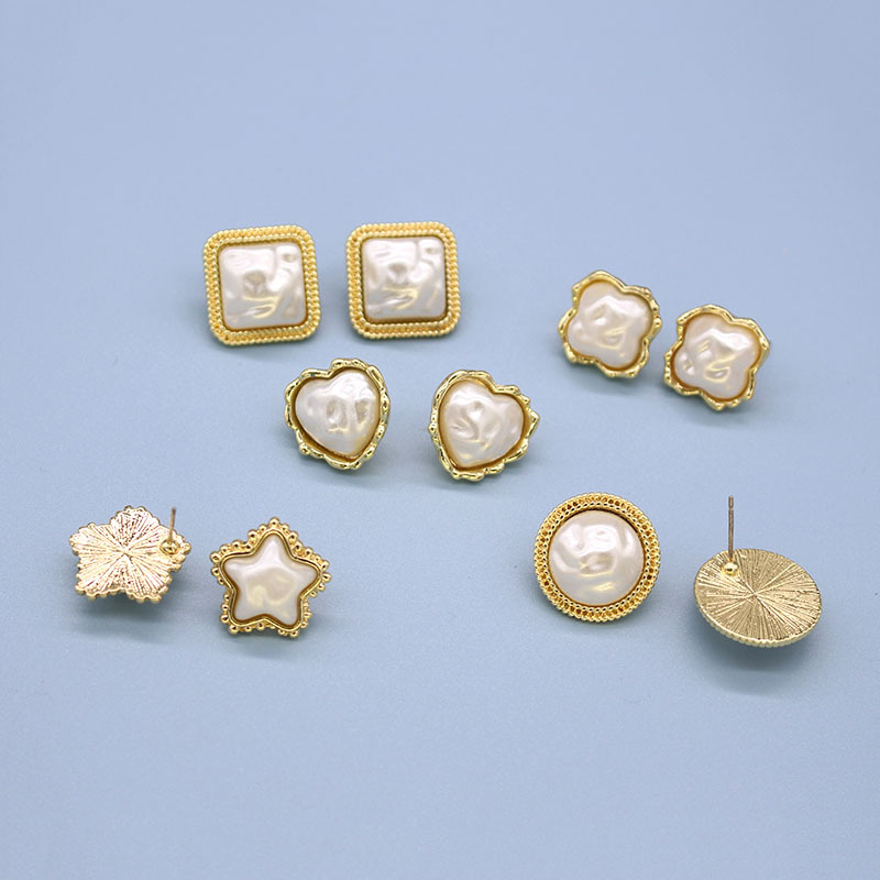 Korean New Simple Square Five-pointed Star Heart-shaped Pearl Stud Earrings Geometric And Gold Hemming Earrings Cross-border Sold Jewelry display picture 2