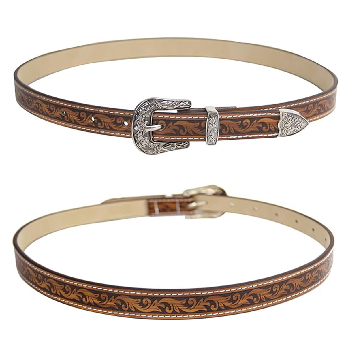 Grenzüberschreitender europäischer und amerikanischer Retro-geprägter Denim-Dünngürtel Spice Girl Texture Brown Niche Universal-Damengürtel Vielseitig_voghion.com