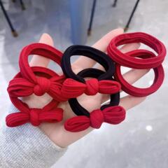 韩版安可拉红色高弹力蝴蝶结毛巾圈发圈时尚简约过年必备发绳发饰