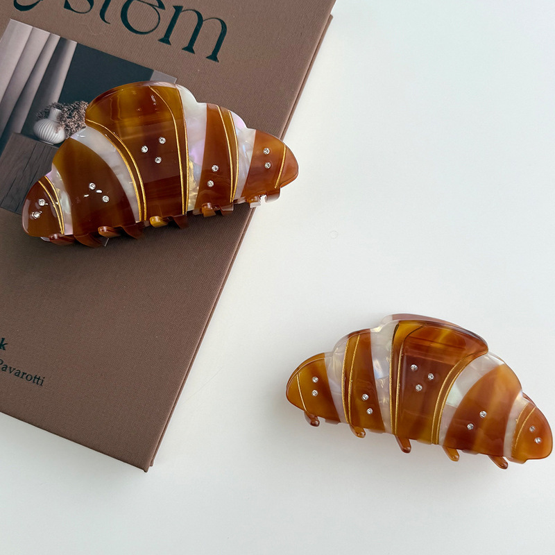 フレンチダイヤモンドがちりばめられたクロワッサンパンクリップ、ニッチで興味深いサメクリップ、かわいいヘアクリップ、後頭部クリップ、女性用ヘアアクセサリー|undefined