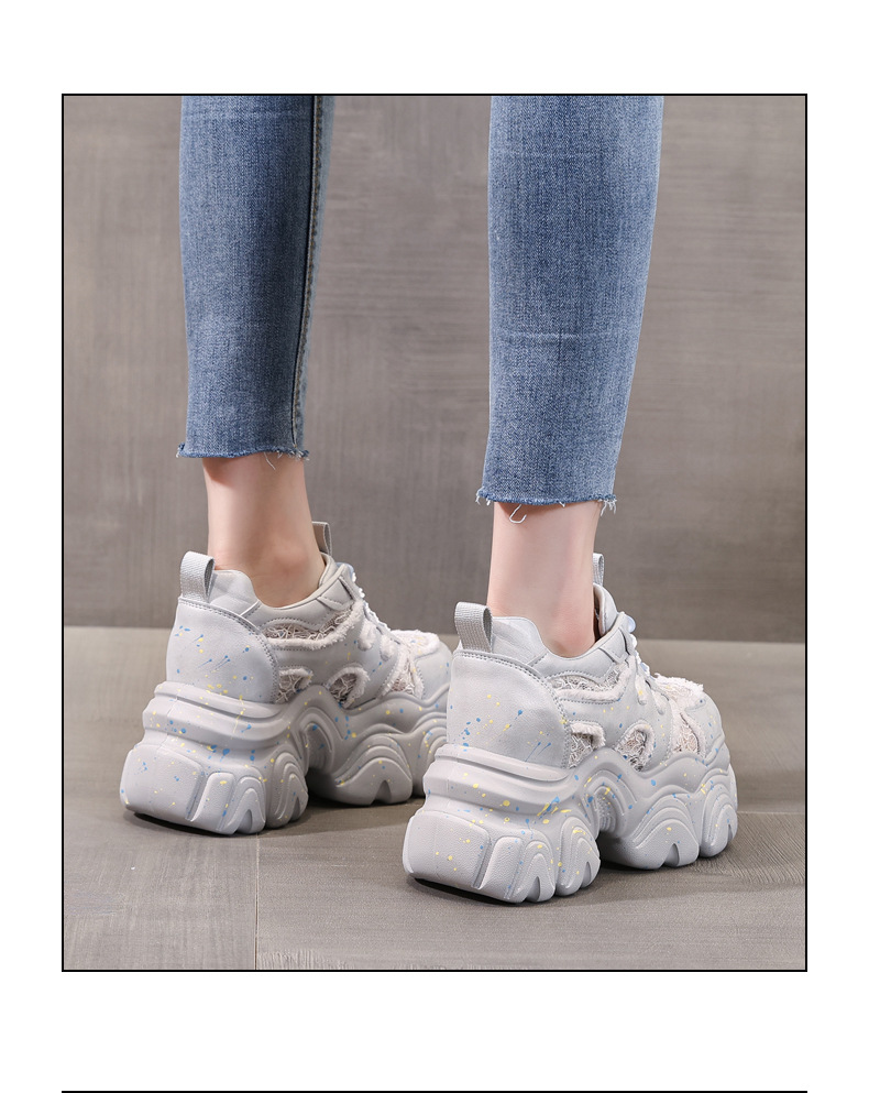 Giày sneaker nữ đế dày chunky lưới thoáng khí tăng chiều cao — Màu trắng chi tiết 16