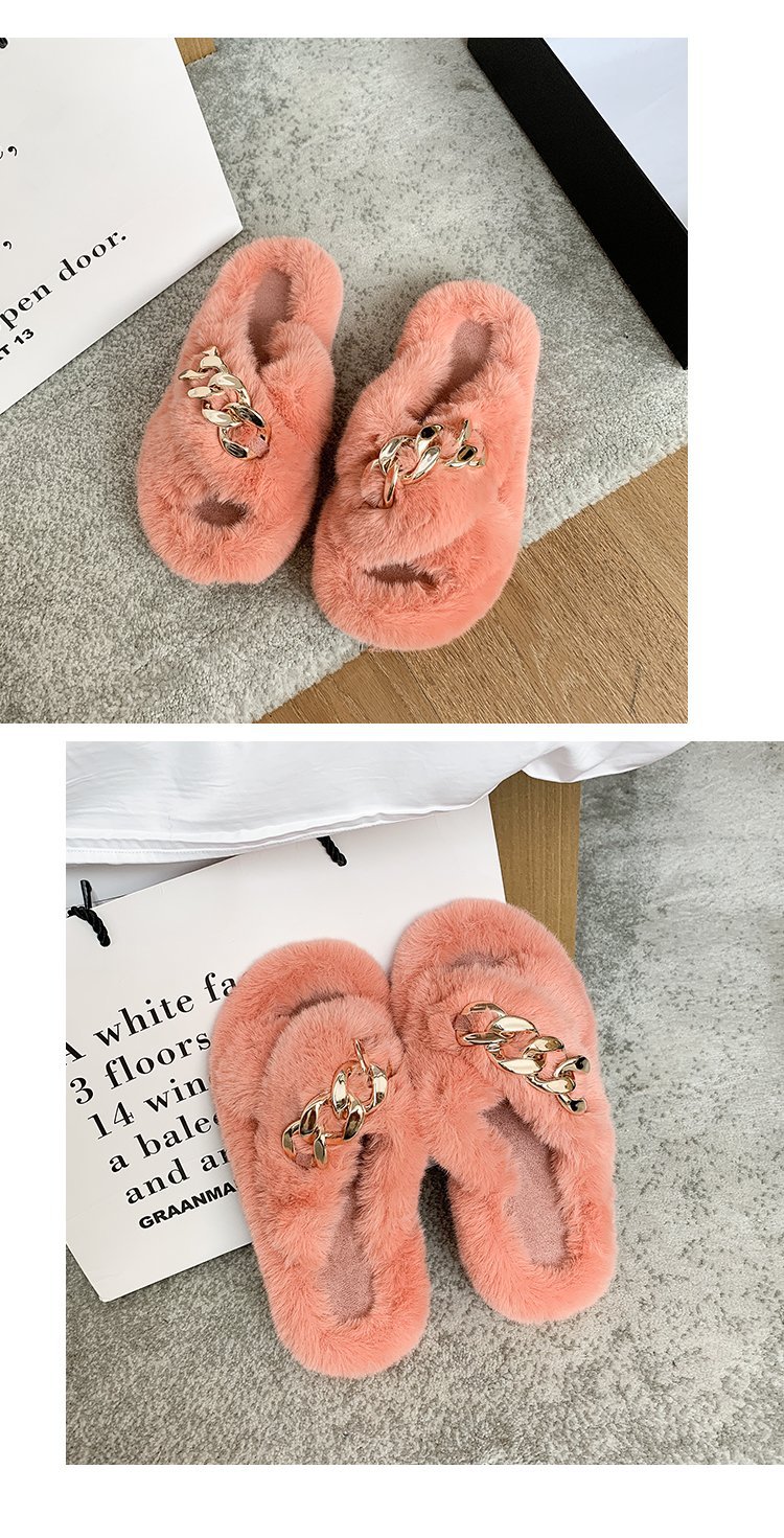 Plus Size Platform Chain Cross Cotton Slippers NSDFX81614