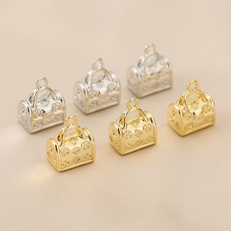 Copper Plated Real Gold Color Retro Mini Handbag Case Pendant Single Pendant DIY Jewelry Necklace Accessories