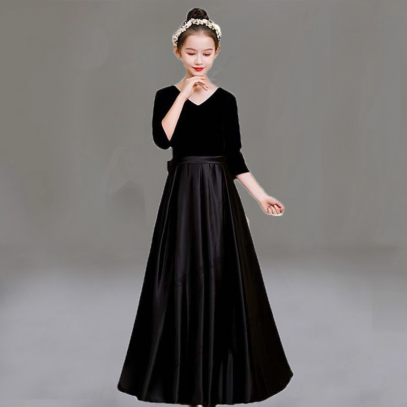 Children's dress girls' velvet piano playing dress birthday princess dress student host solo chorus dress wholesale