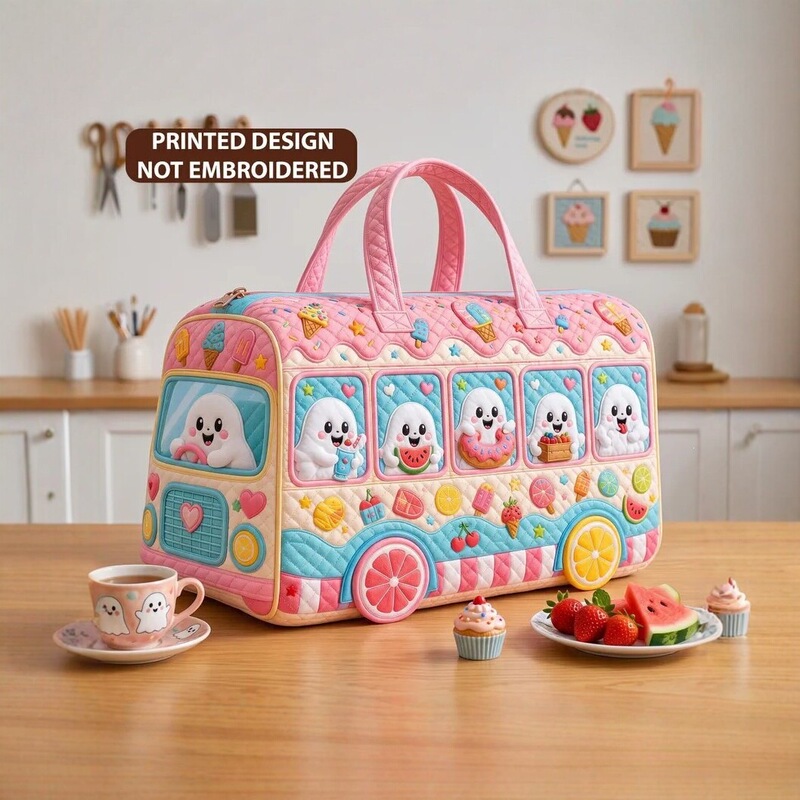 Creative Ice Cream Cart-Shaped Travel Bag, Large-Capacity Digital Print Storage Bag