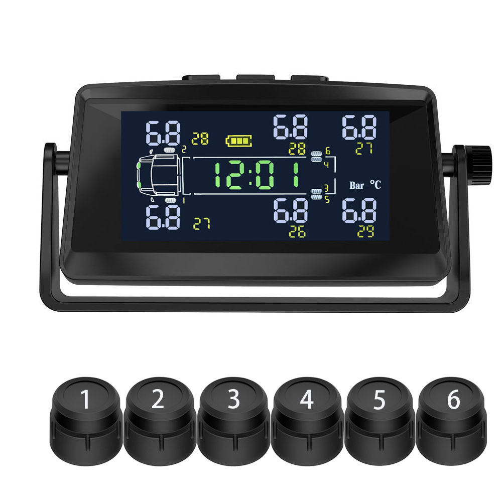 6-Wheel Truck, Light Truck, Heavy Truck, Rv Wireless Tire Pressure Monitor, Solar Tire Pressure and Temperature Display Tpms