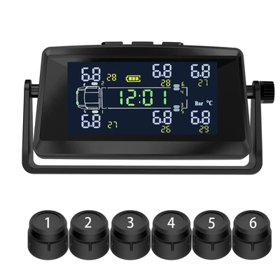 6-Wheel Truck, Light Truck, Heavy Truck, Rv Wireless Tire Pressure Monitor, Solar Tire Pressure and Temperature Display Tpms (Tire pressure monitoring system) - external-8bar