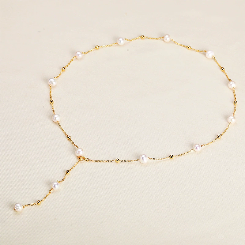 Гипсофила жемчужное ожерелье ручной работы медное позолоченное светлое роскошное нишовое пресноводное жемчужное Длинная регулируемая цепочка на ключицу