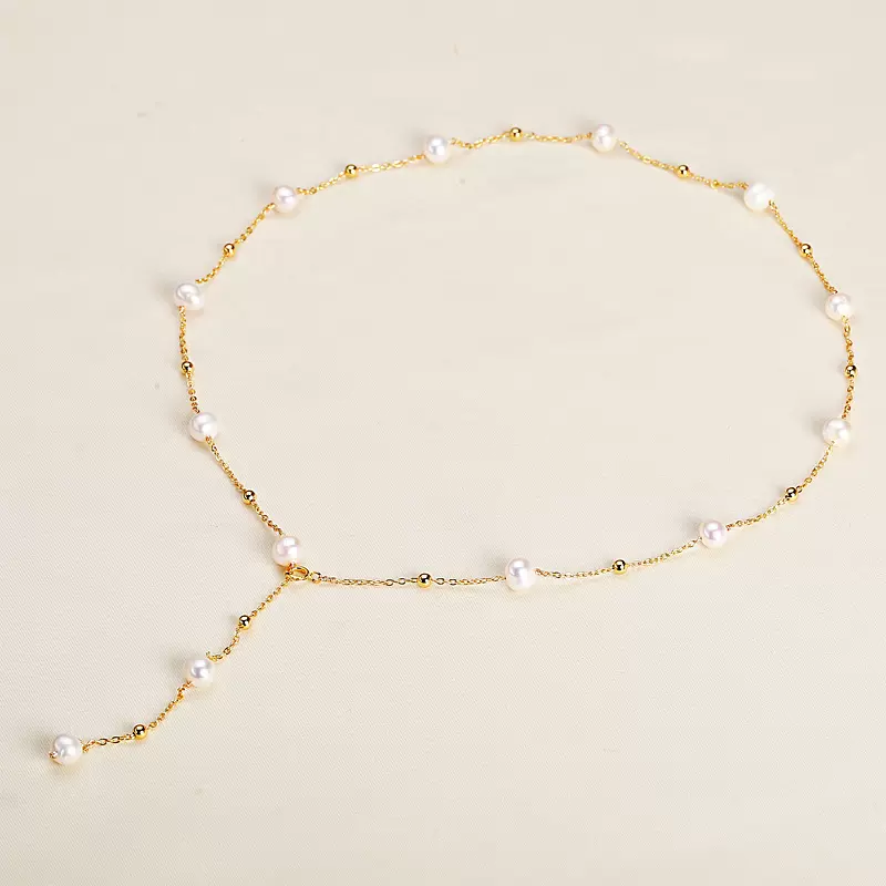 手工制作满天星珍珠项链铜镀金轻奢小众淡水珍珠锁骨链长款可调节