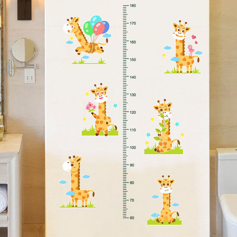 Cartoon Animal Height Wall Stickers Children's Room Kindergarten Removable Stickers Measurement Height Collage Stickers