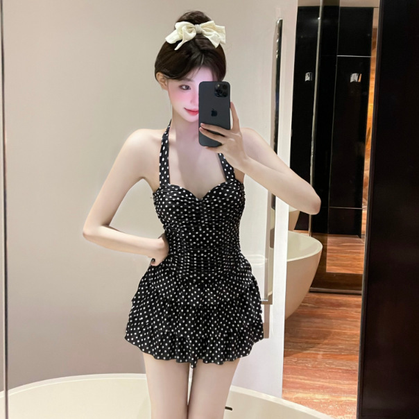 South Korea Ins Style Vintage Classic Wave Gallbladder Cake Skirt Slim-fit Slimming Size Chest One-piece Swimsuit Women's Swimsuit