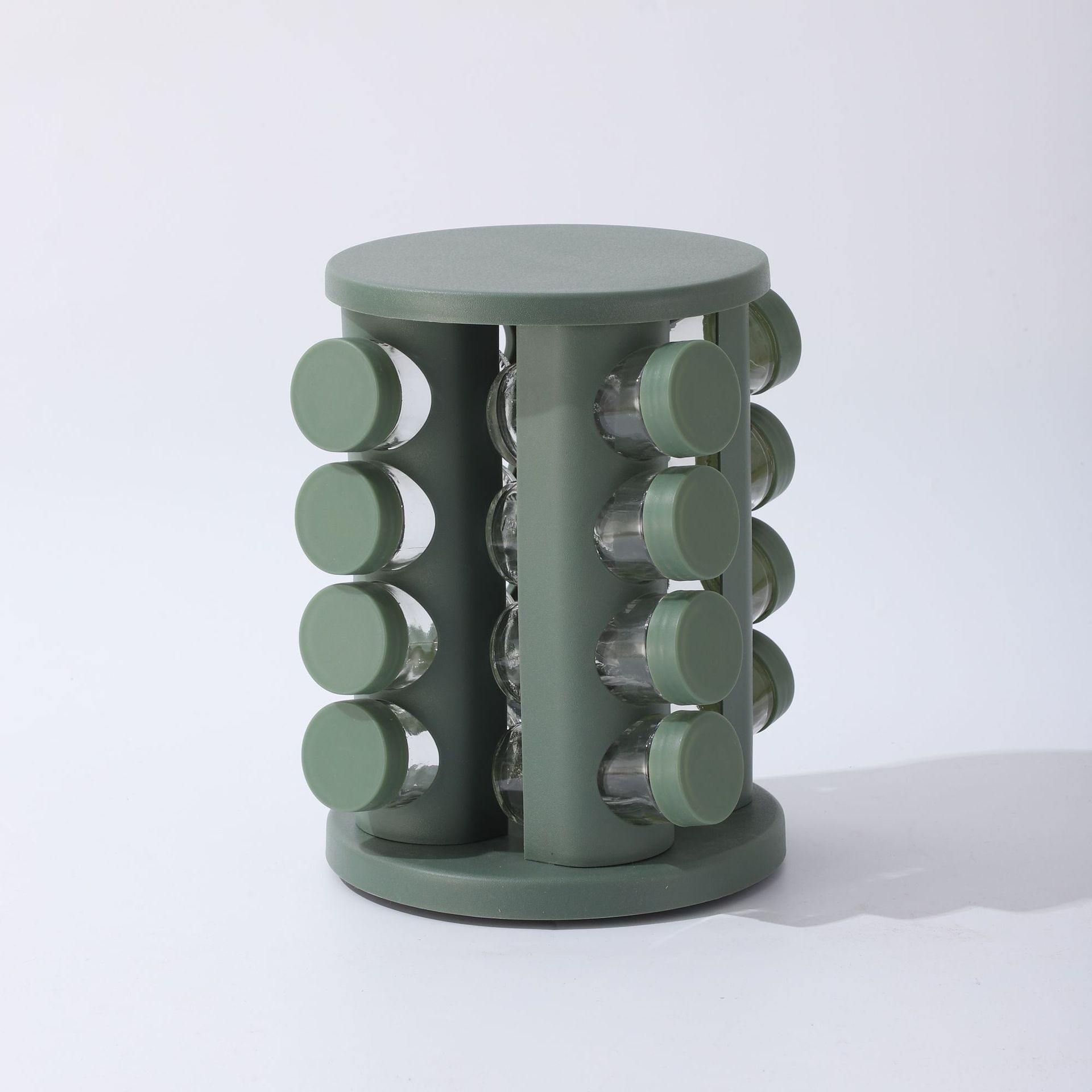 Estante de condimento giratorio de acero inoxidable Estante de condimento dorado de cocina para el hogar Estante de almacenamiento de tanque de condimento de especias de vidrio