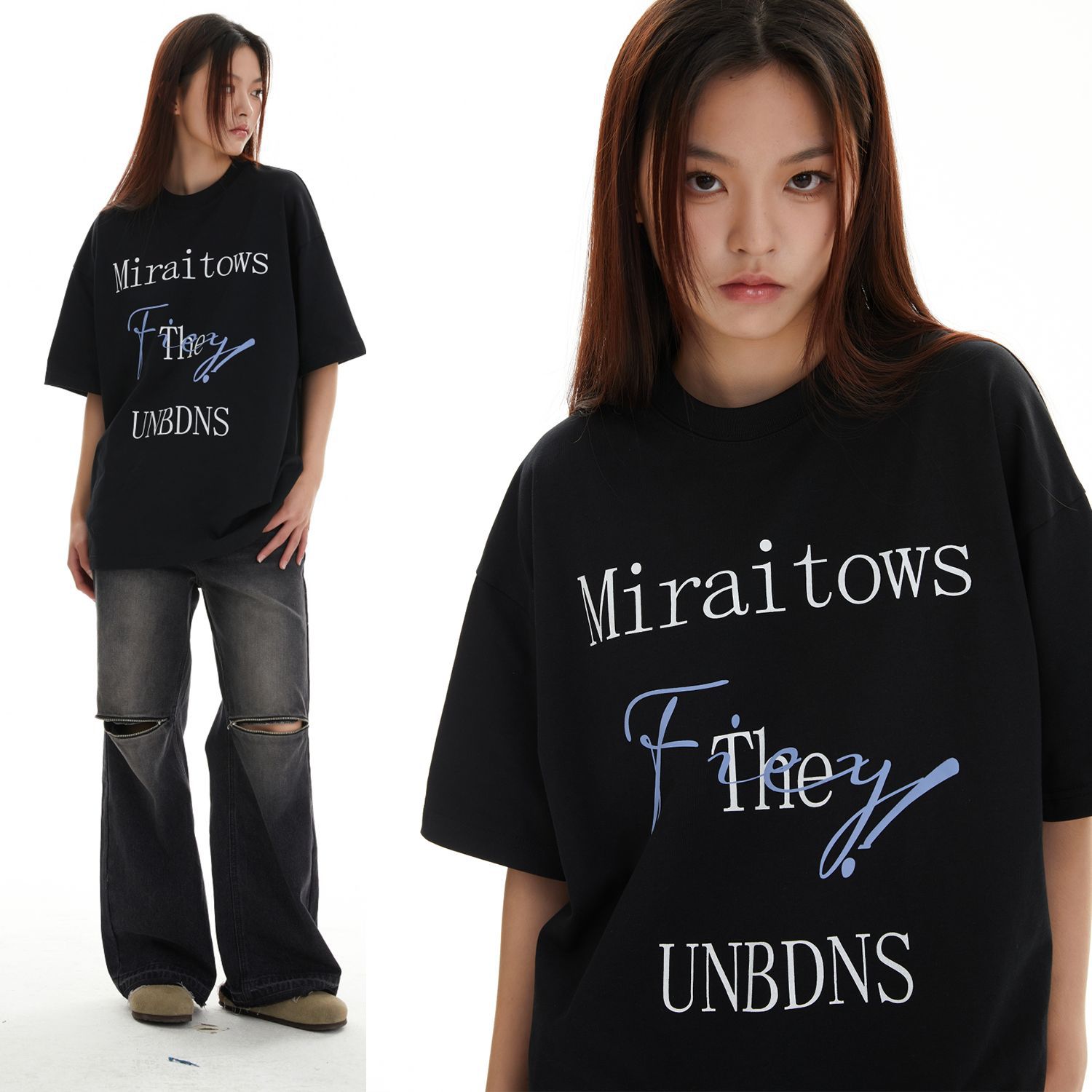 ST423 American Street 2025 verano diseño de impresión de letras camiseta de manga corta unisex suelta de alta gama para hombre