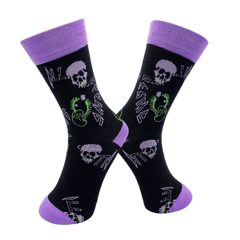 Trendy Skull Letter Print Crew Socks Cotton Mid-calf Unisex_voghion.com