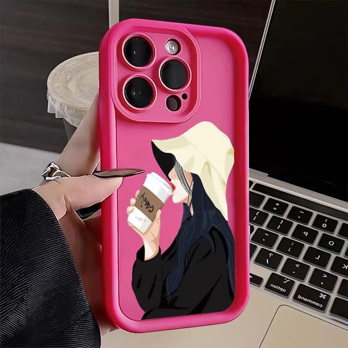 Coffee girl para iphone16pro funda para teléfono móvil Apple 15 anti-caída 14 art 13promax nuevo 12x