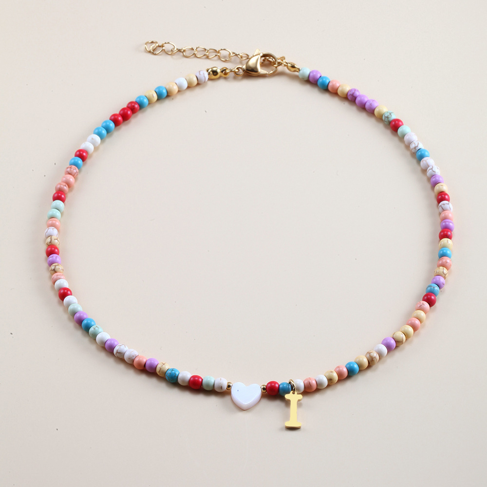 12g Weight Necklace Classification 304 Stainless Steel Chain Material 1 Piece Quantity Vacation Letter Heart Shape Stainless Steel Mixed Materials Beaded Handmade Necklace