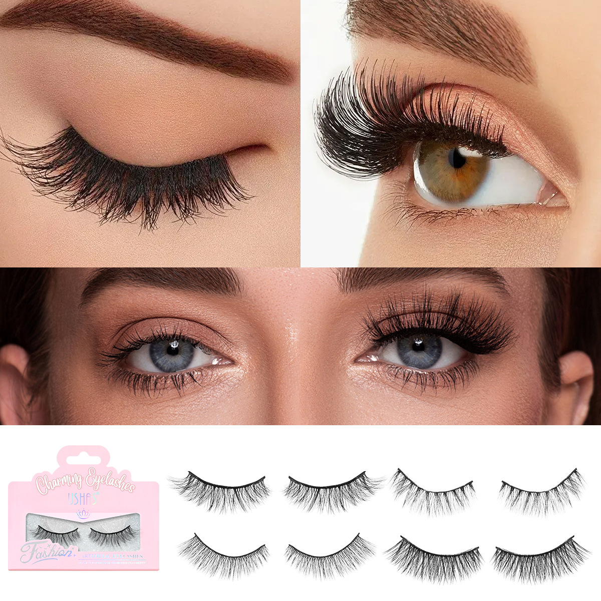 USHAS punto transfronterizo venta caliente maquillaje de ojos 3D grueso conjunto de pestañas falsas