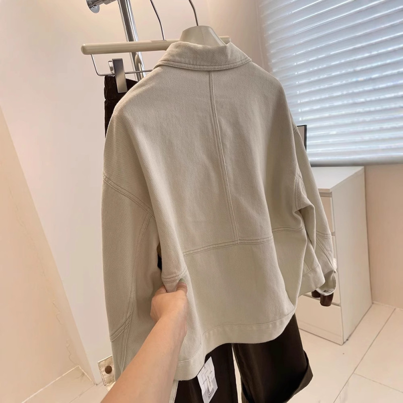 韩系ベージュデニムジャケット! 春と秋の明線のデザインに合わせて、やせてゆったりしています。|undefined