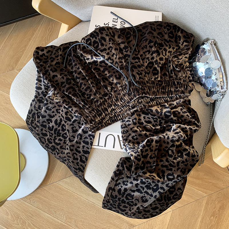 Women's Clothing 2024 autumn new leopard print gold velvet wide leg pants for women high waist drape casual high end straight velvet pants_voghion.com